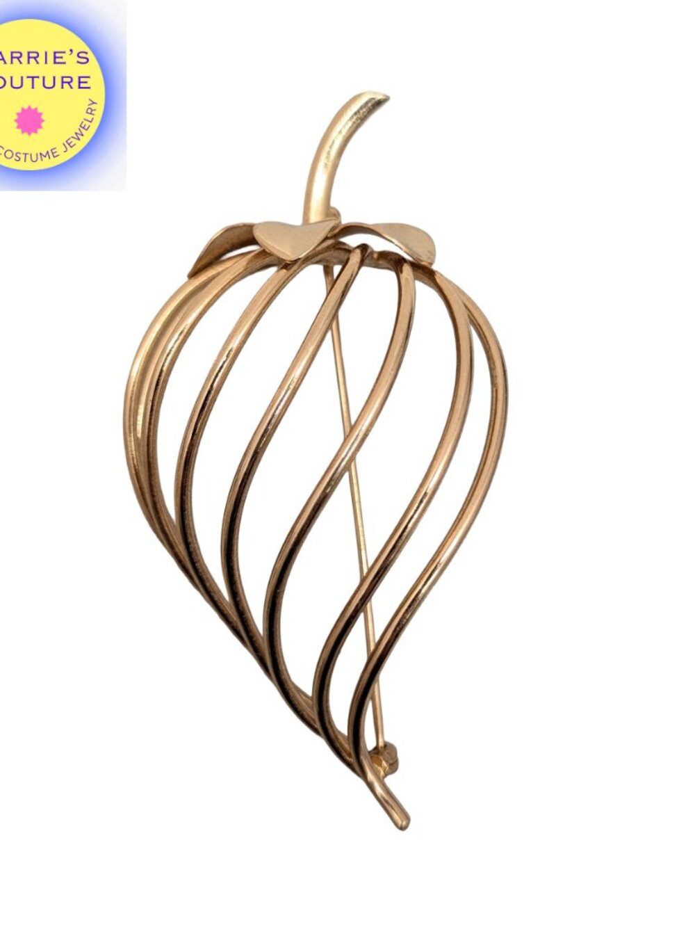 Vintage 1950s Signed Napier Modernist Goldtone Strawberry Brooch